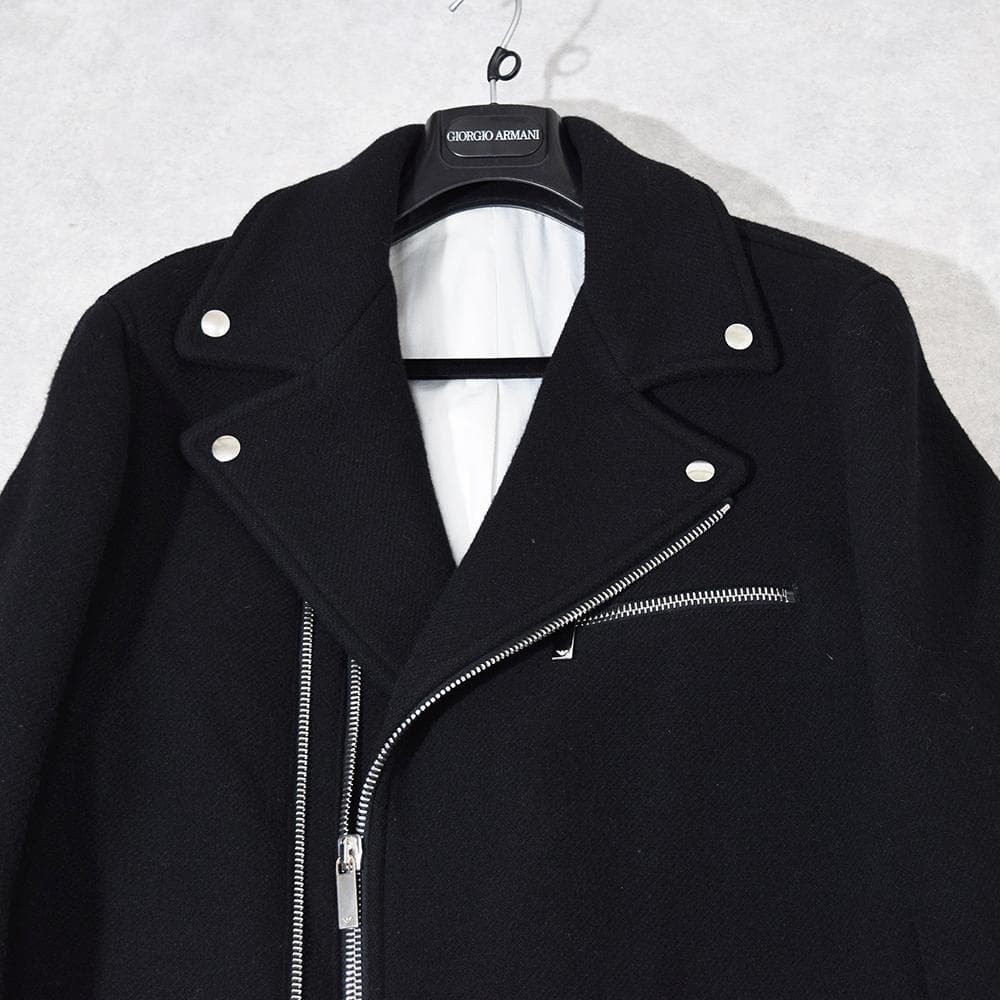 EMPORIO ARMANI ウールメルトン ライダースコート ロング 50 黒