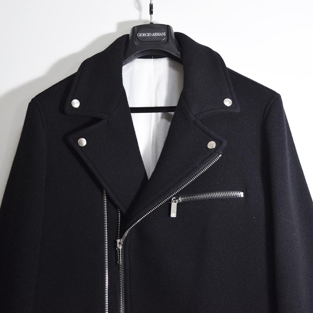 EMPORIO ARMANI ウールメルトン ライダースコート ロング 50 黒