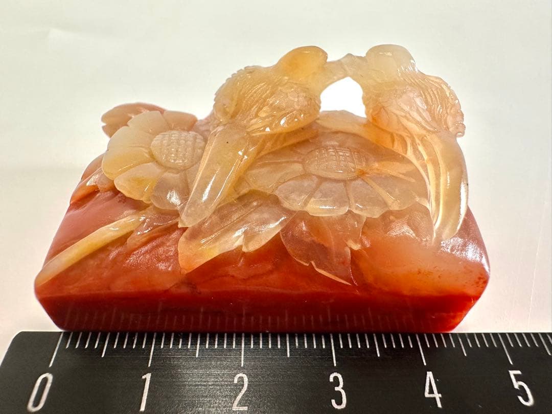 【喜上眉梢】 花鳥　美品　高級印材　篆刻　ラオス印石　水凍　朱砂