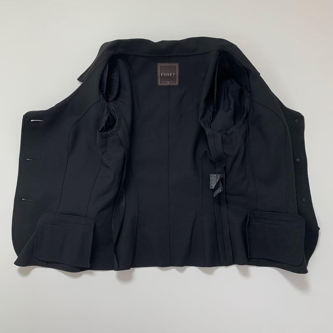 FOXEY ウール混　ジャケット　女優襟　ブラック