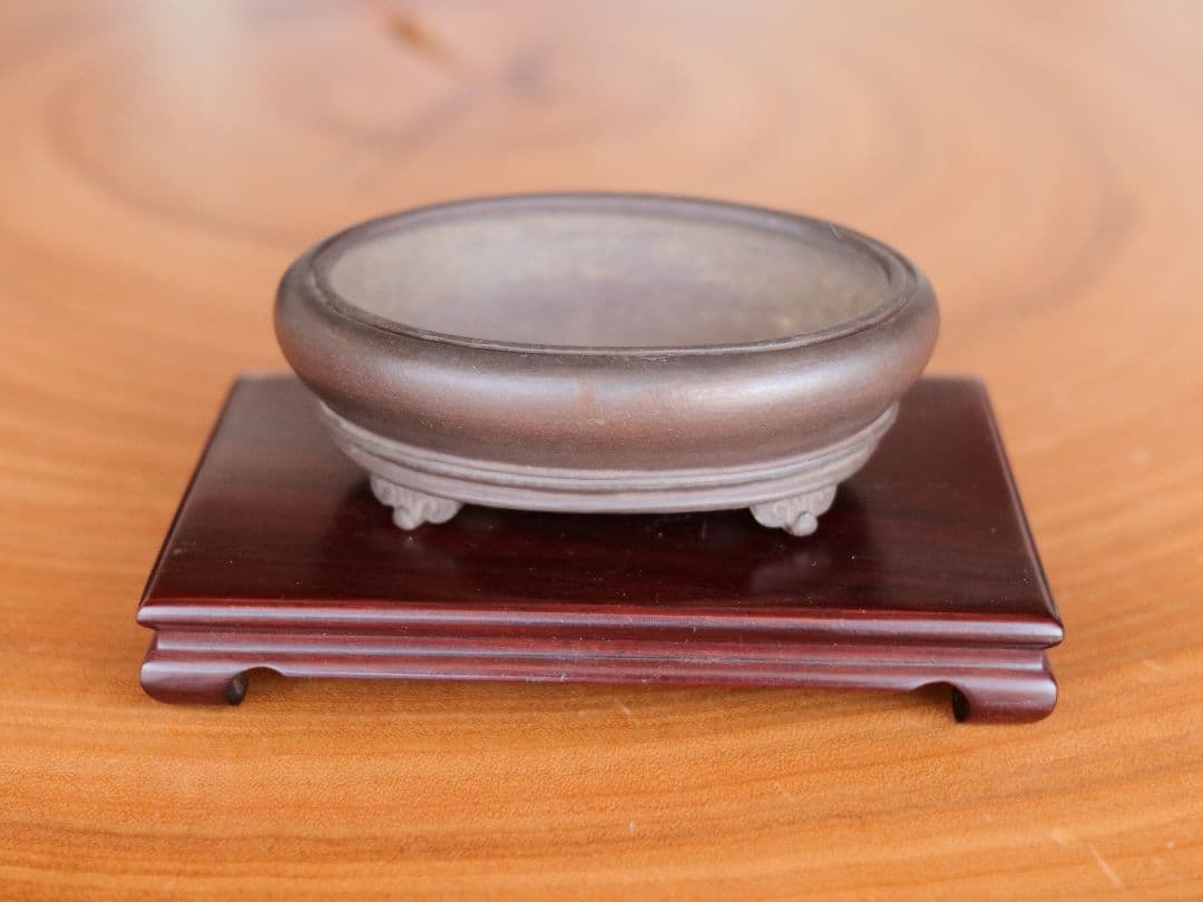 【植松陶翠】紫泥内縁楕円鉢