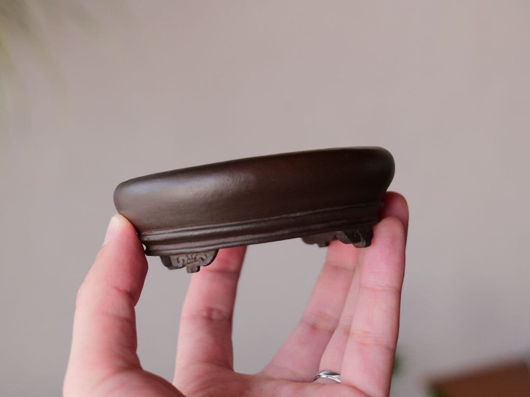 【植松陶翠】紫泥内縁楕円鉢