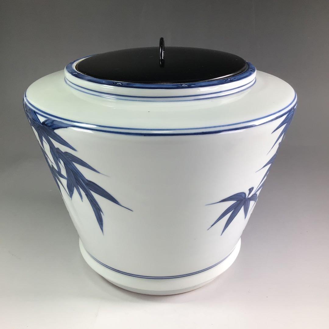 Ｒ２３６　水指　『平安　青峰造』『染付竹絵』『青華水指』　共箱　茶道具