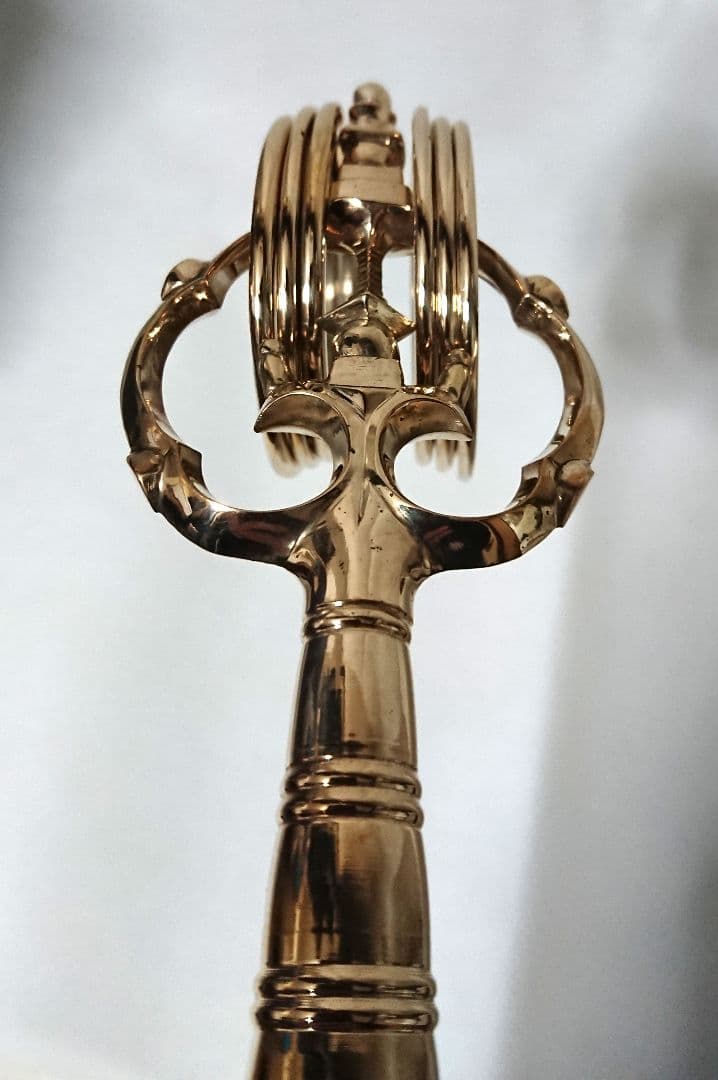 ✶金属工芸品✶錫杖 六環 真鍮製 本焼 黒檀柄付 京都 仏具・密教・山伏・修験道