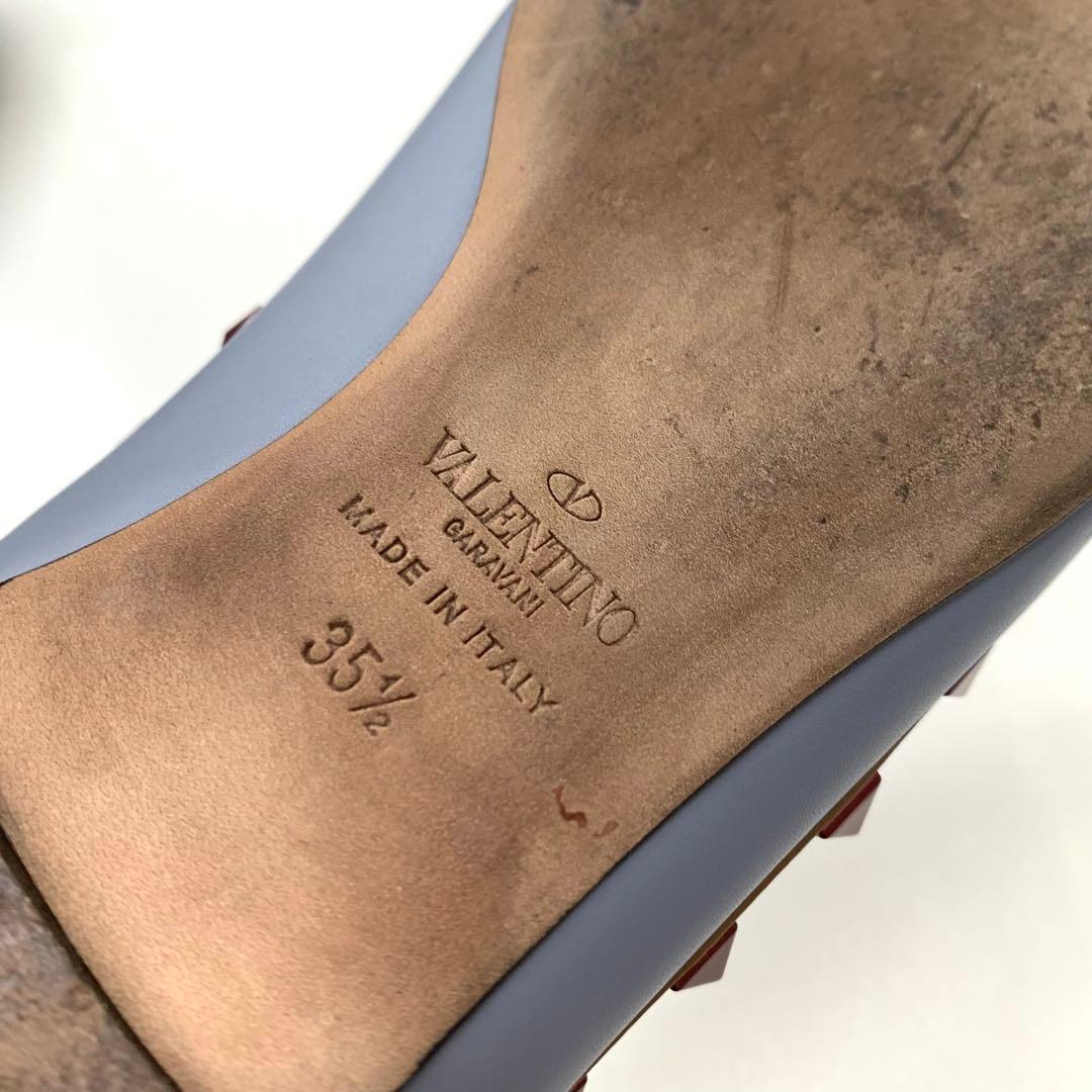 ヴァレンティノ ロックスタッズ レザー フラットパンプス ブルー系