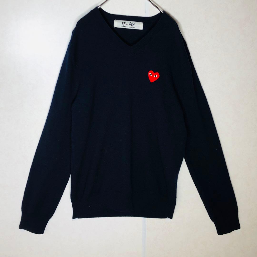 【人気デザイン】コムデギャルソン Vネック ニット セーター M ネイビー