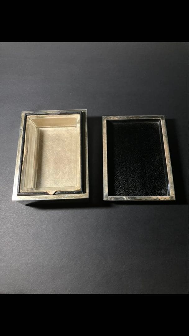 【唐草銀器】STERLING950 銀製小箱／黒檀内張・210gアンティーク銀器