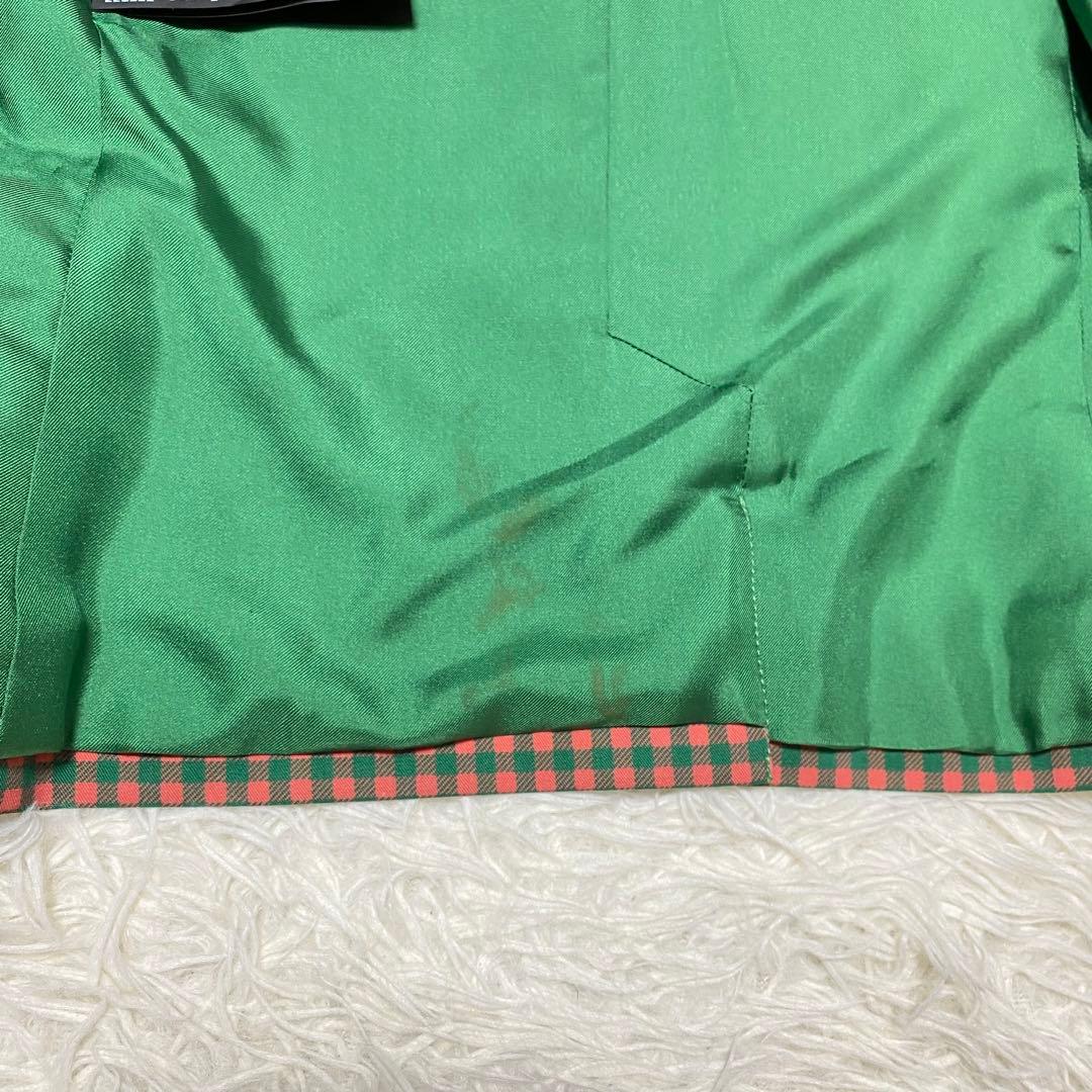美品 PRADA プラダ テーラードジャケット チェック オレンジ グリーン