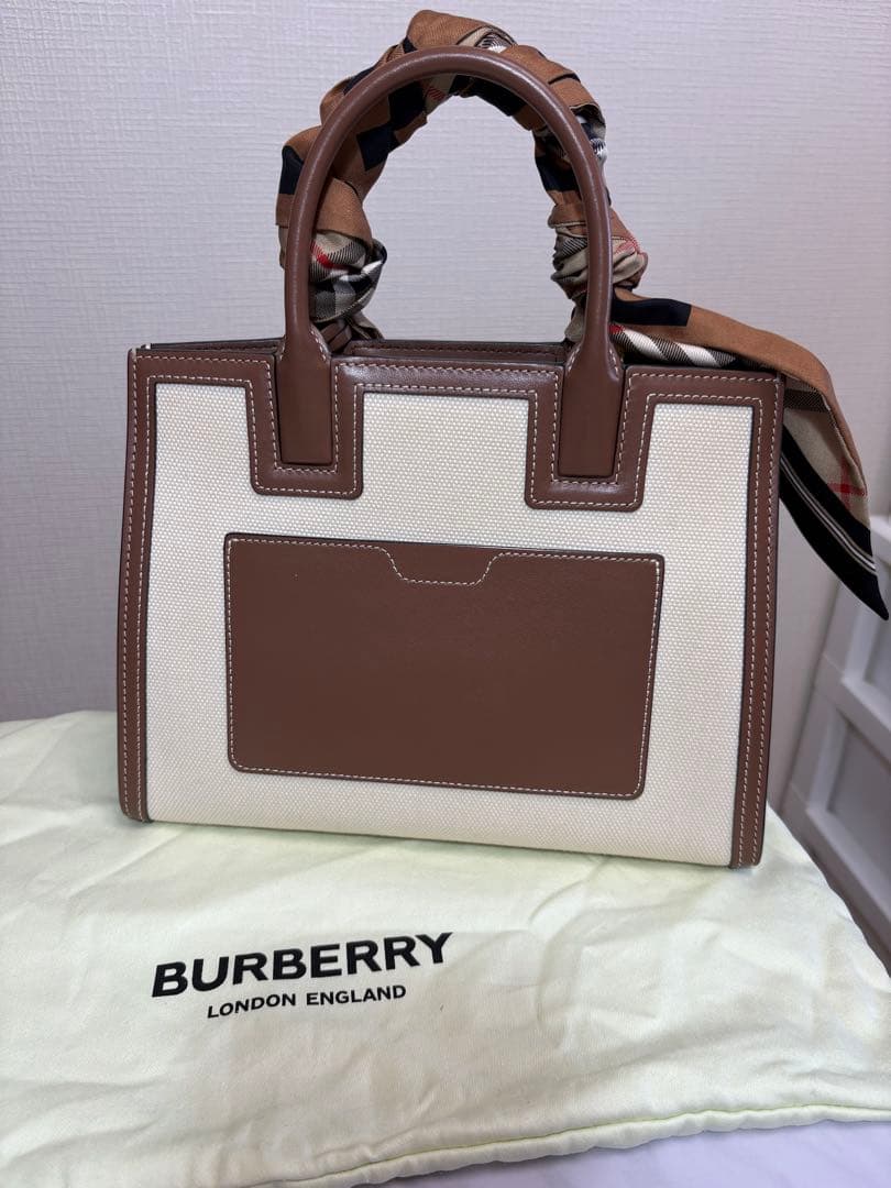 BURBERRYハンドバッグ キャンバス×レザー チェック スカーフ付き 美品