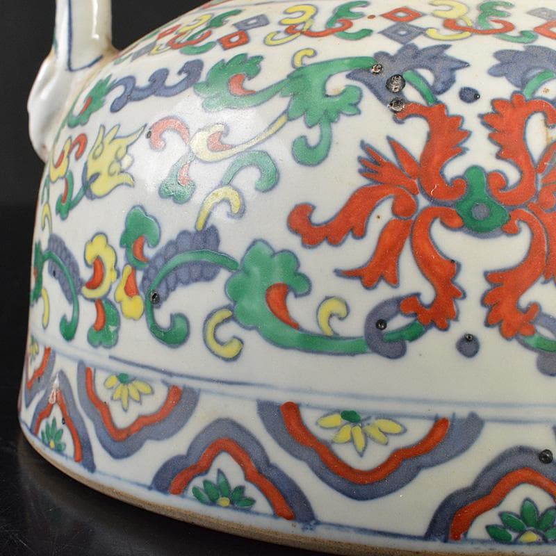 中国　大清乾隆年製　豆彩　花弁文　双耳瓶　V　R7038