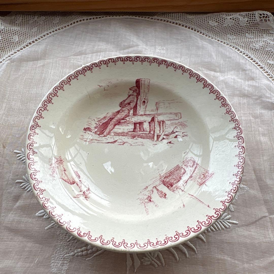 フランス アンティーク サルグミンヌ　ディネット陶器スーピエール、お皿2点セット