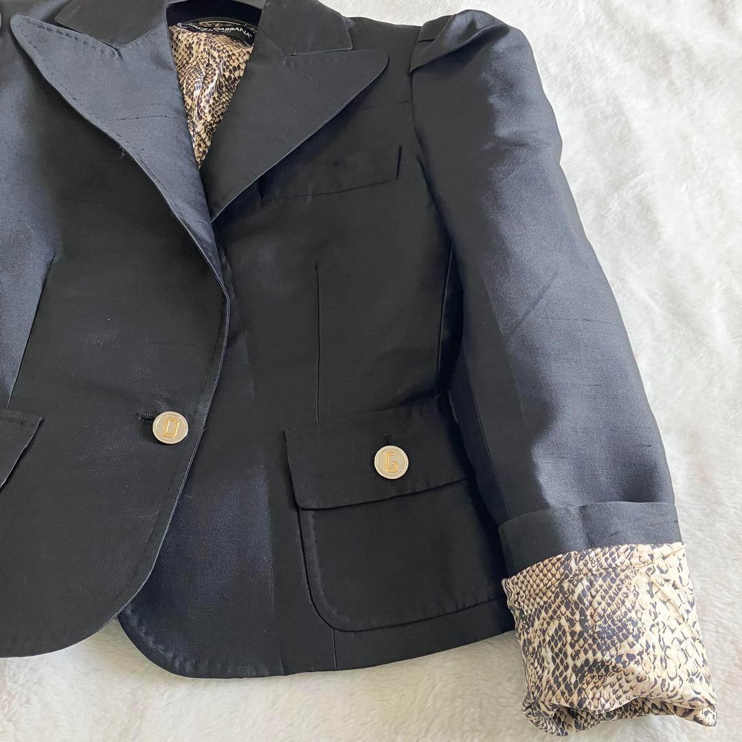 ドルチェアンドガッバーナ シルク ロゴボタン 豹柄テーラードジャケット 40 黒