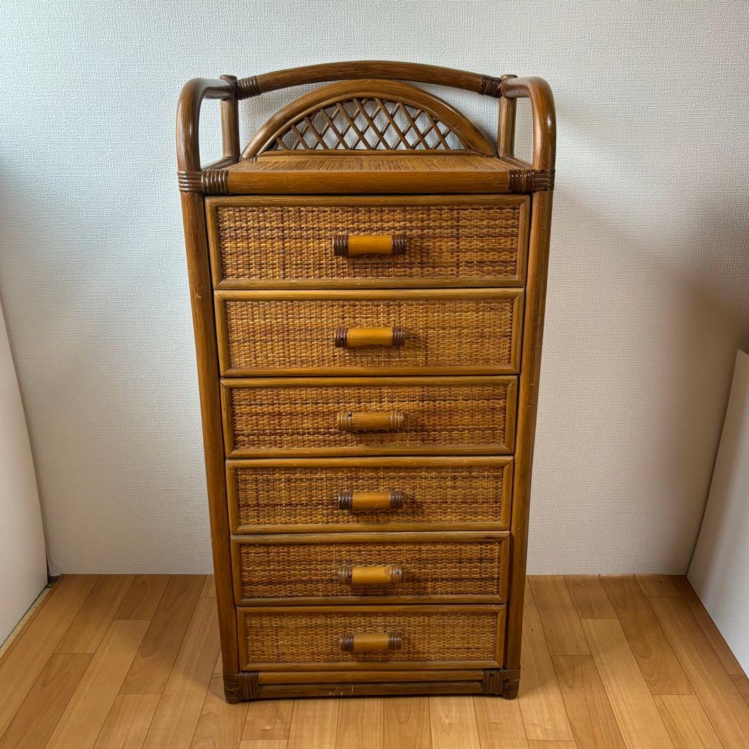 藤ラタン　チェスト　6段引き出し　カゴ収納家具　箪笥　整理棚