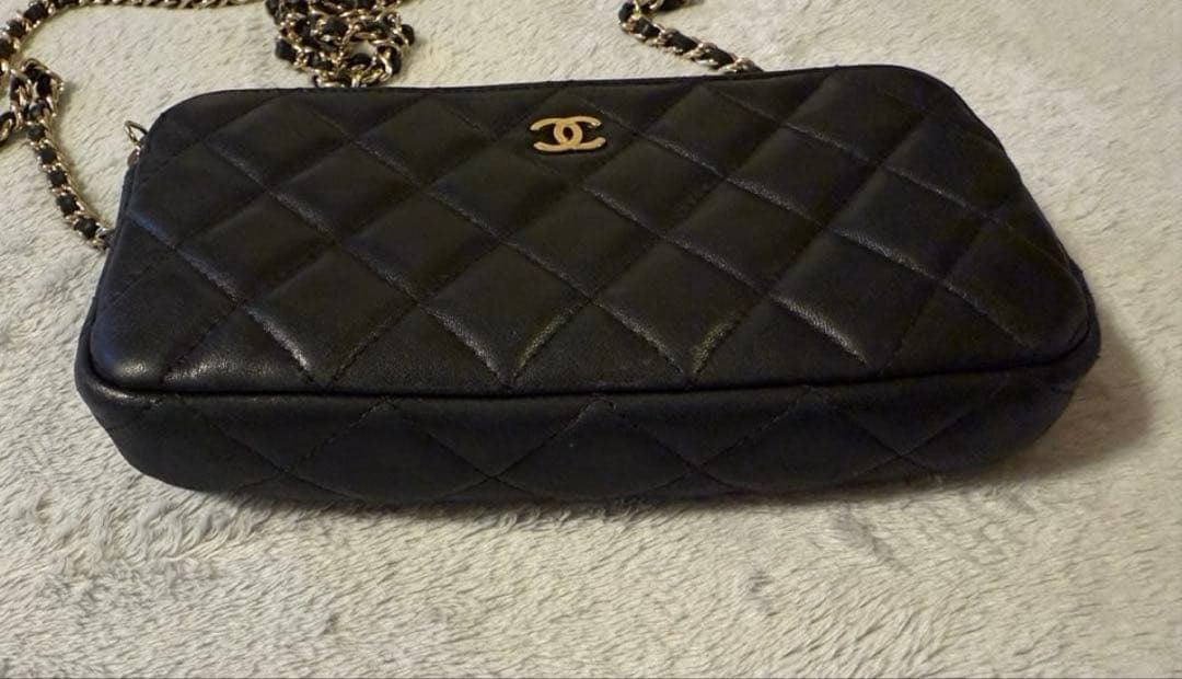 CHANEL シャネル ラムスキン マトラッセ チェーン　ウォレット ブラック