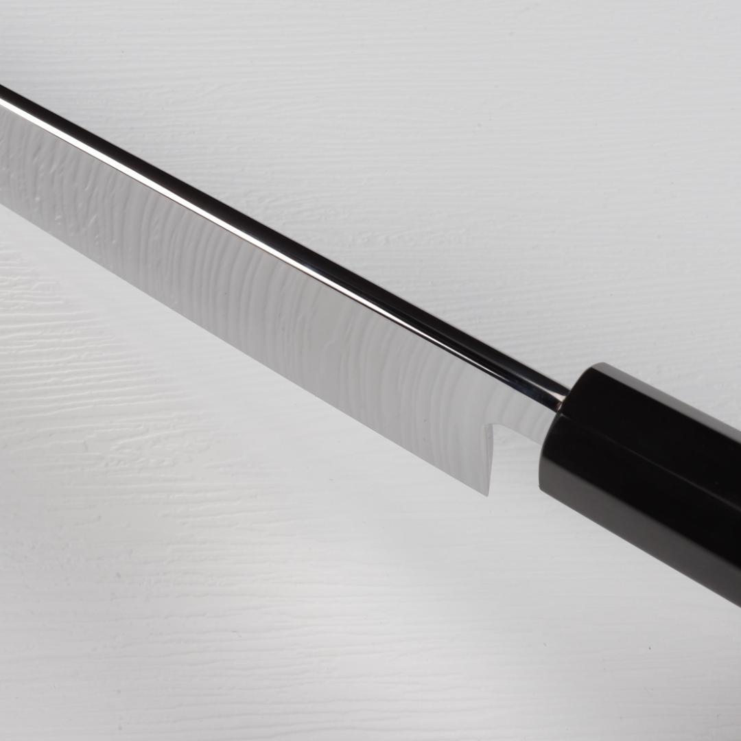 7485 勘所型牛刀 9寸 片刃 ウルトラ鏡面仕上げ 刺身包丁 和牛刀 八角柄