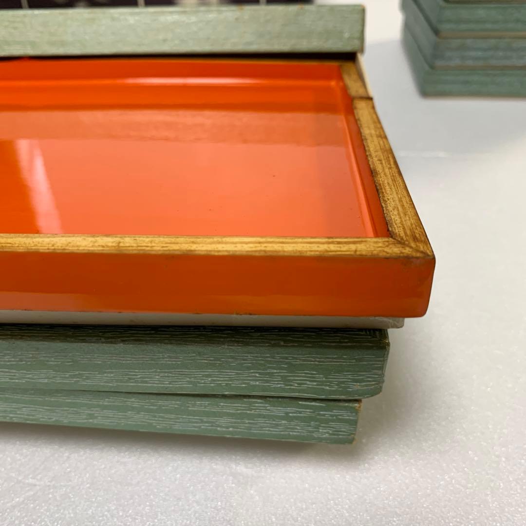 琉球塗 琉球漆器 四角盆10枚と丸盆6枚 菓子皿　朱色　鹿児島琉球漆器