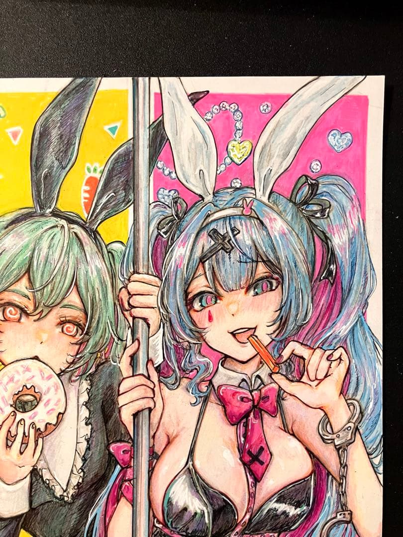 手描きイラスト　色鉛筆画　初音ミク