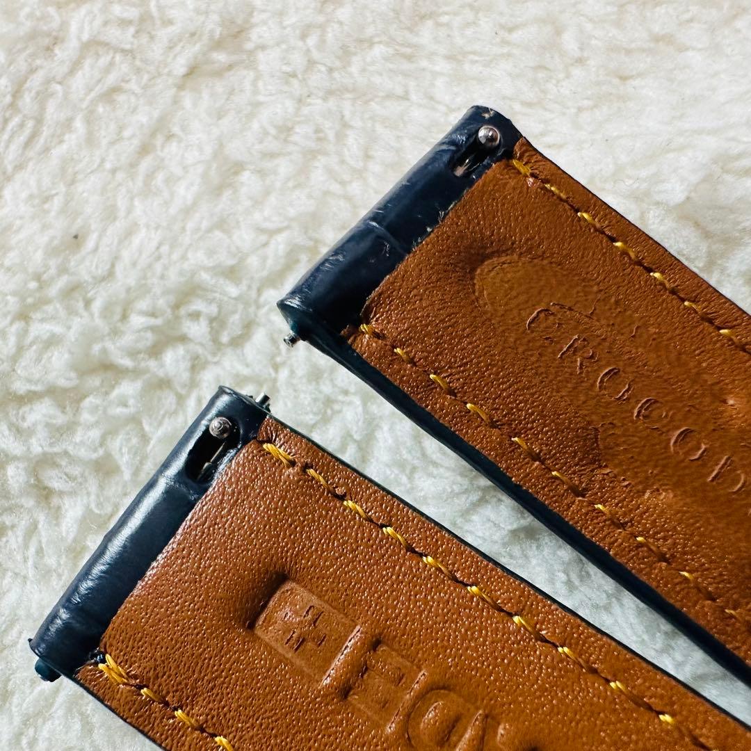 3031#20mm-18mmミッドナイトブルー★本物クロコダイルベルト★スイス製