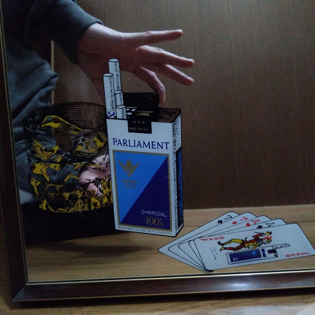 壁掛け　時計　鏡　ミラー　タバコ　パーラメント　ウイスキー　トランプ　昭和レトロ