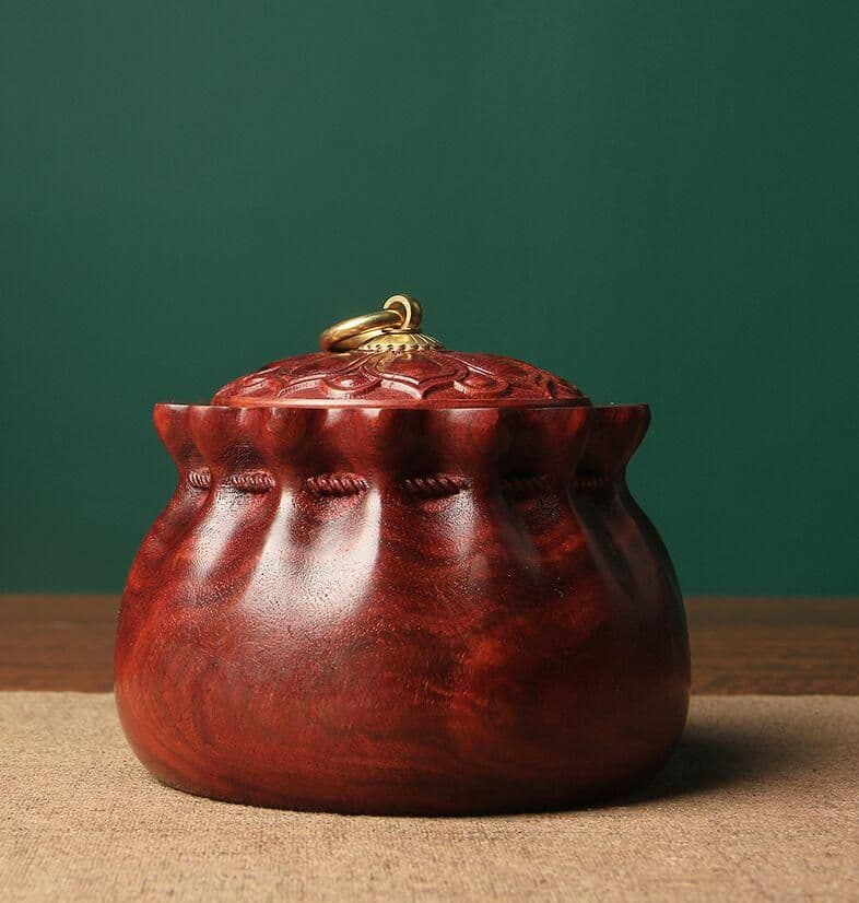 白檀の布袋の茶缶のトランペット家庭用復古住宅の置物携帯木製の密封茶缶の蓋