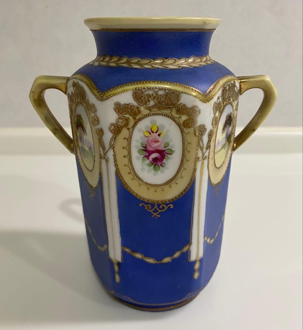 オールドノリタケ花瓶　マルキ印　ブルー