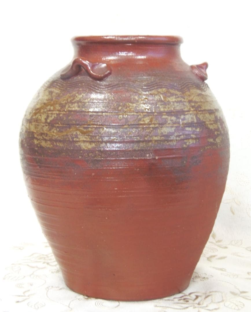 安土桃山時代の陶印 備前焼 古備前 三耳茶壺 花瓶 骨董 花器 和風