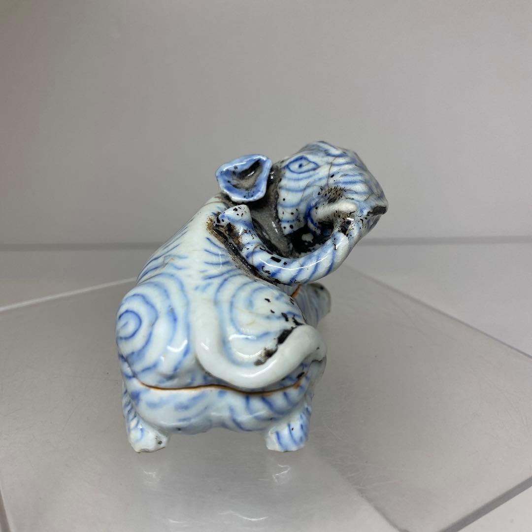 李朝　青花　象文　香合　タサチ　東さ8-0128☆2F