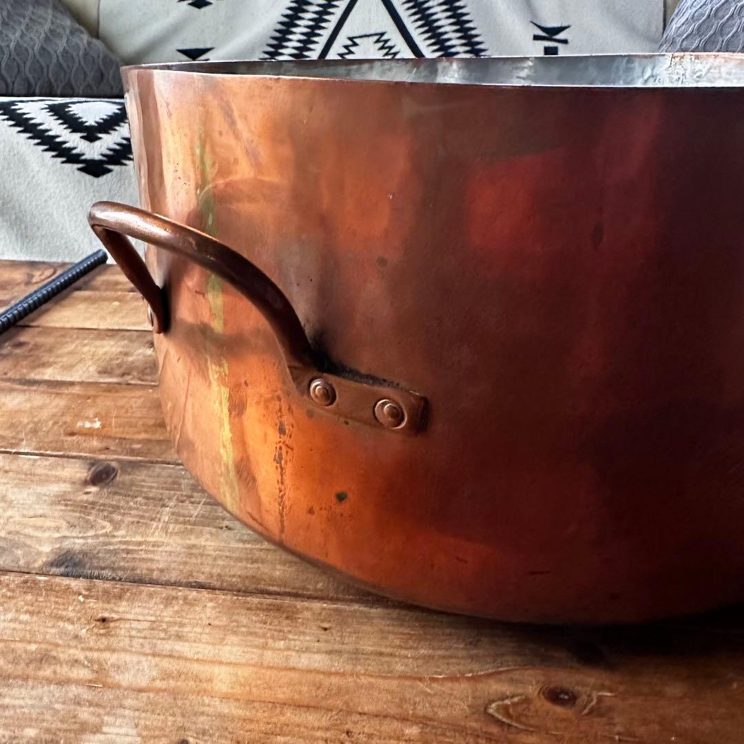 銅鍋　両手鍋　銅製　大型　寸胴鍋　ビンテージ　業務用