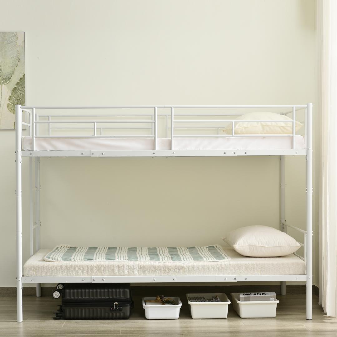 ホワイト 二段ベッド 2段ベッド スチール 耐震 ベッド シングル パイプベッド