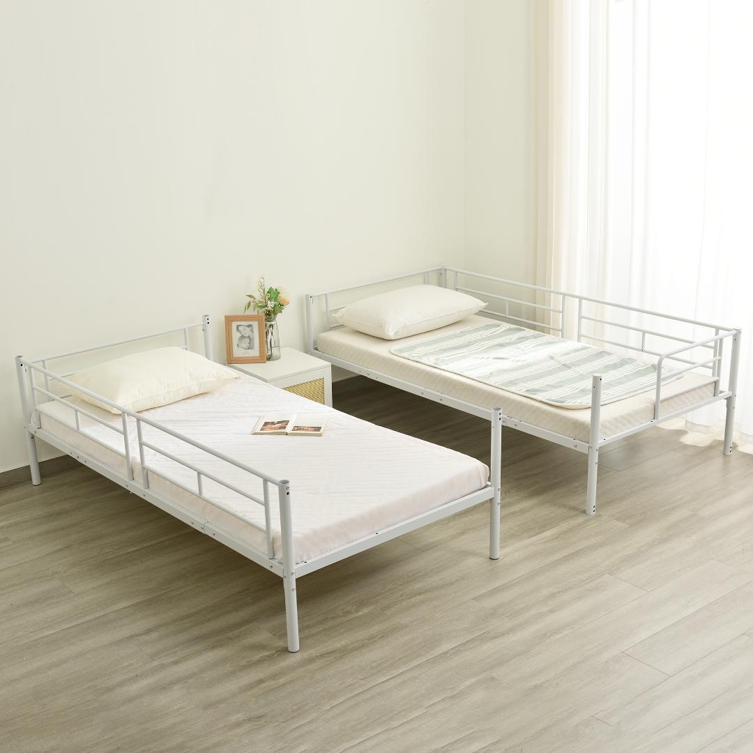 ホワイト 二段ベッド 2段ベッド スチール 耐震 ベッド シングル パイプベッド