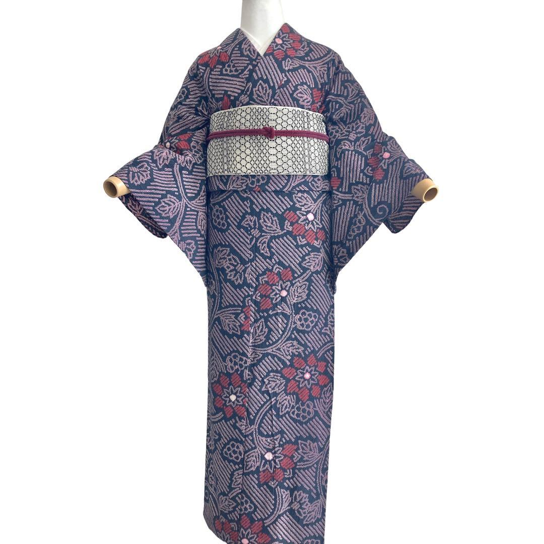 ★みっこ ★™️91/33 身丈160 濃グレー ピンク 有松絞り 絞り浴衣