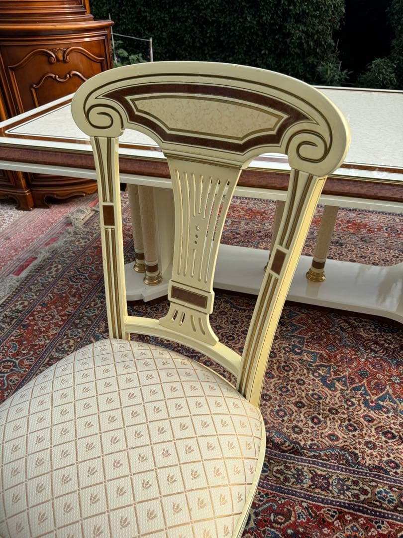 イタリア製 豪華ダイニングチェア 1脚 アイボリー ゴールド系 美品 椅子 03