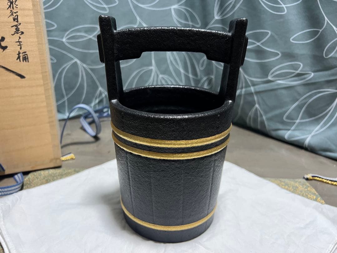 紀州焼葵窯 寒川栖豊 那智黒手桶花入 珍品 茶道具