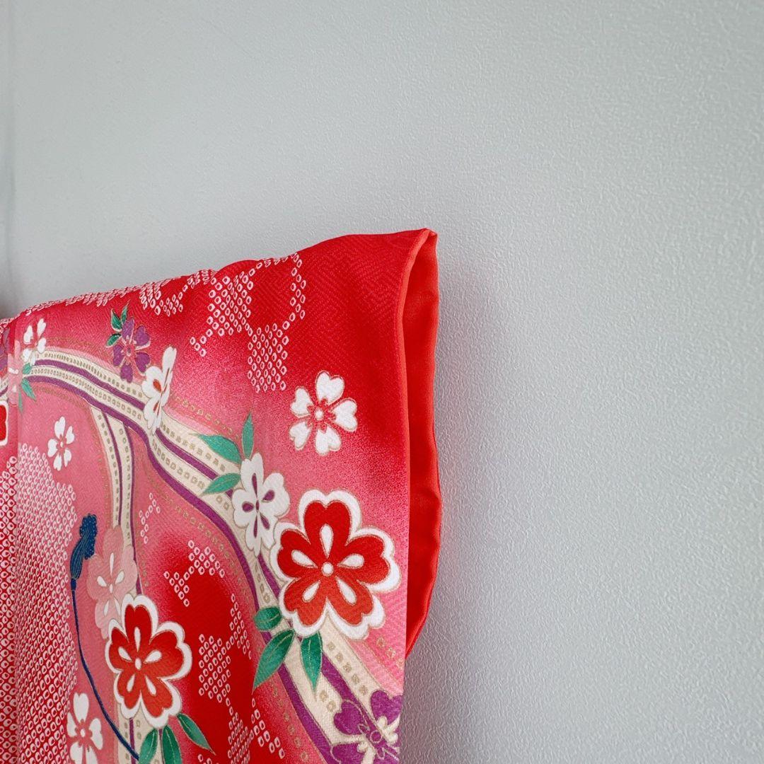 美品　フルセット　七五三　７歳女の子　しぼり柄鼓　緑袋帯　長襦袢付　小物7085