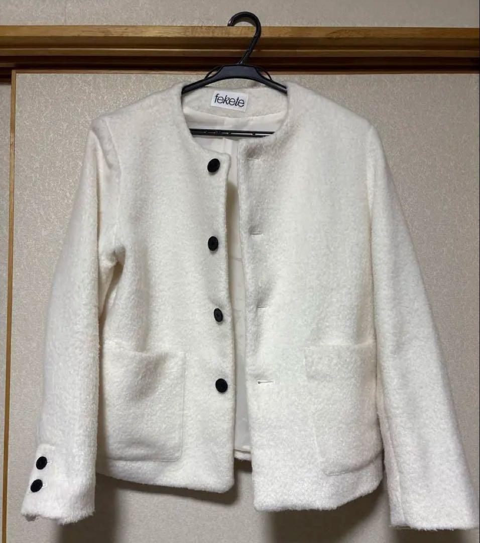 FEKETE ノーカラーウールシャギージャケット XSサイズ