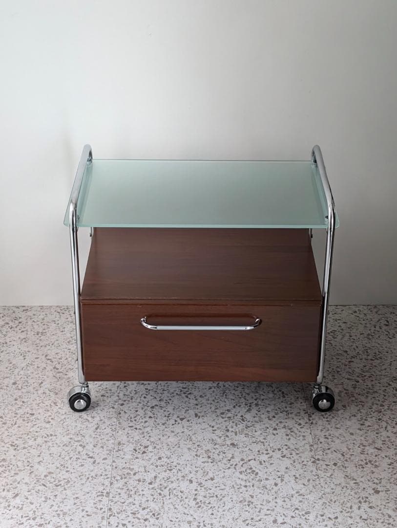 90s ビンテージ ガラストップ ワゴン キャスター ラック ミッドセンチュリー