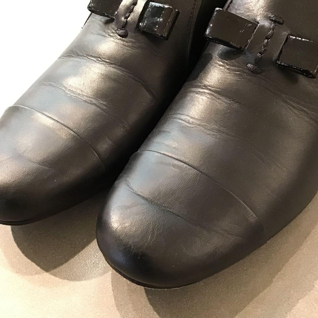 chausser ショセ＊黒　スリッポン キャップトゥ シューズ　革靴　39
