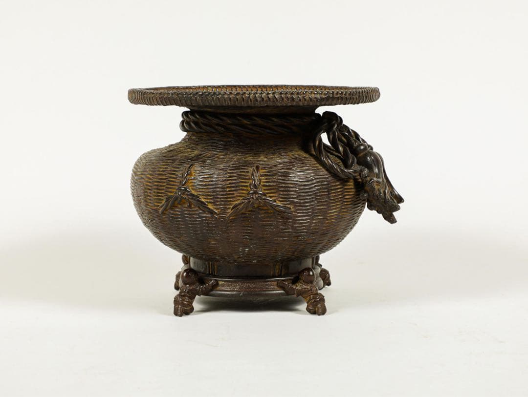 時代物 骨董品 古銅唐子花器 置物　在銘