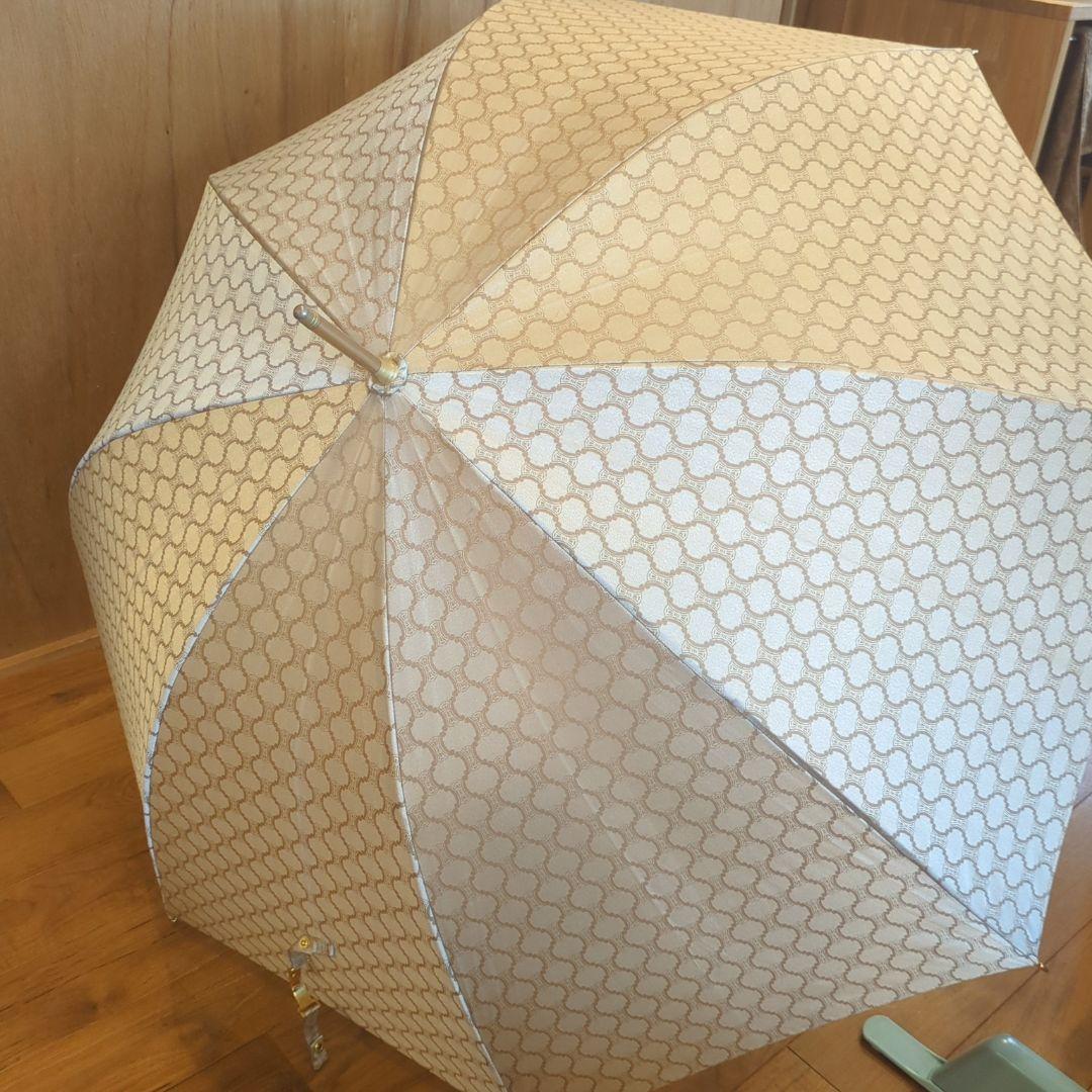 CELINE 長傘 雨傘 マカダム柄 木製ハンドル セリーヌ ゴールド