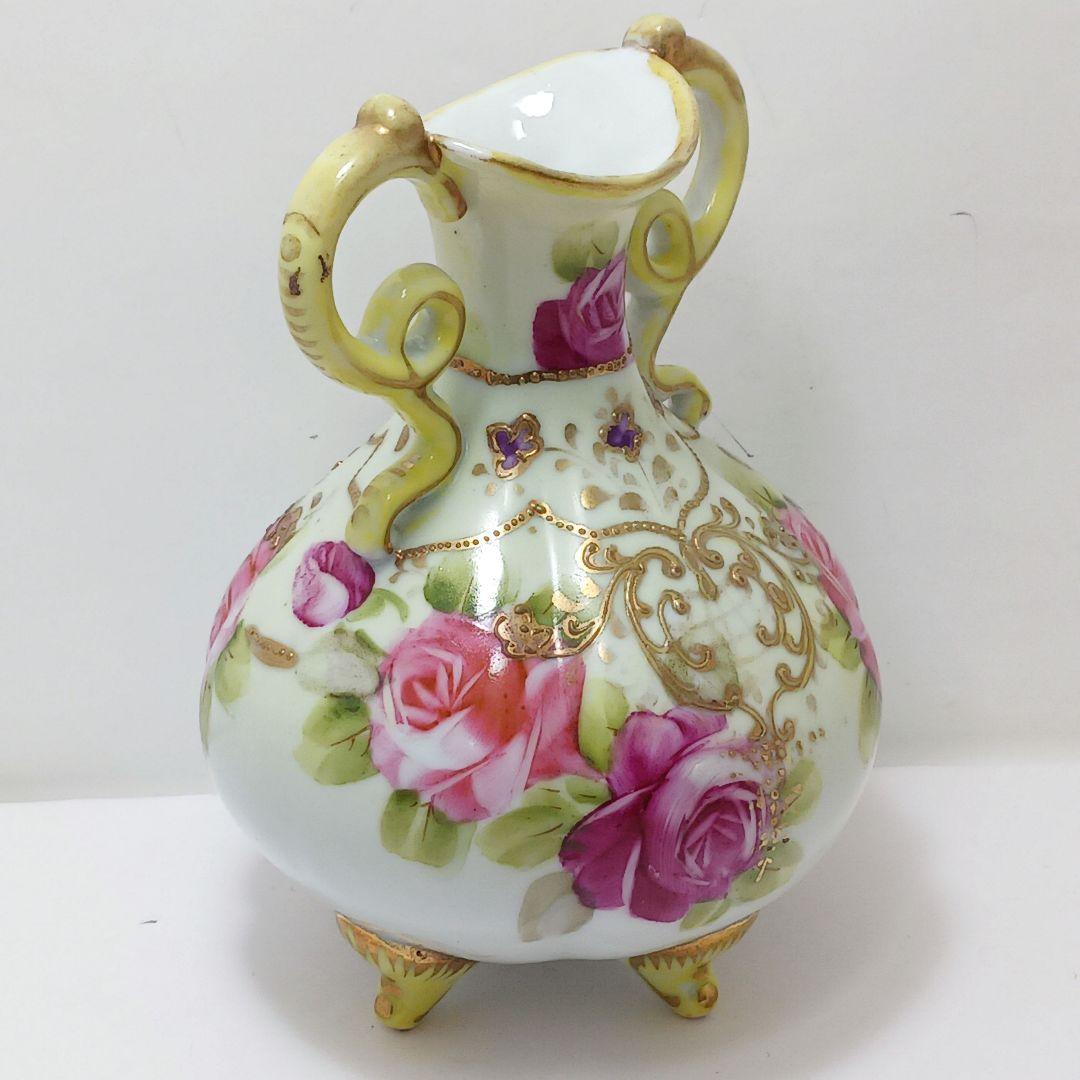 Y3036-1 オールドニッポン ハンドペイント 花絵 花瓶　　L