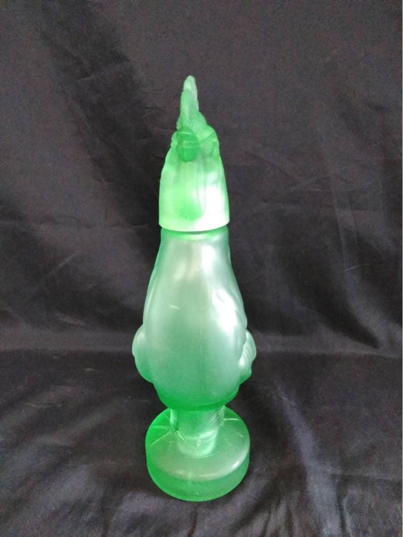 ニワトリ　置物　オブジェ　ガラス　グリーンガラス