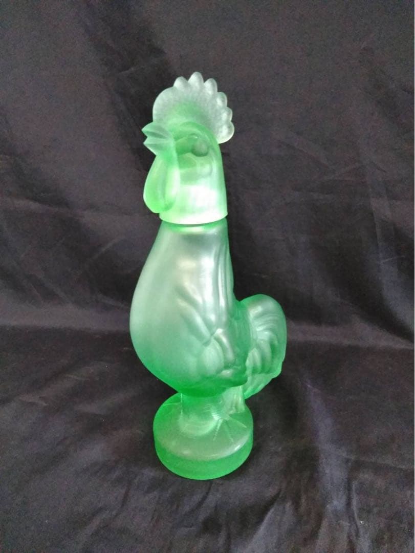 ニワトリ　置物　オブジェ　ガラス　グリーンガラス