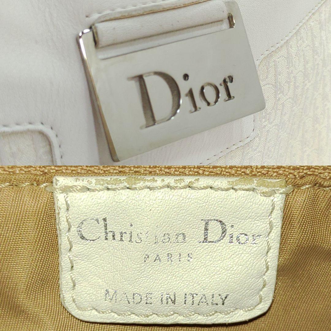 クリスチャンディオール ショルダーバッグ レザー×キャンバス 白 トロッター柄