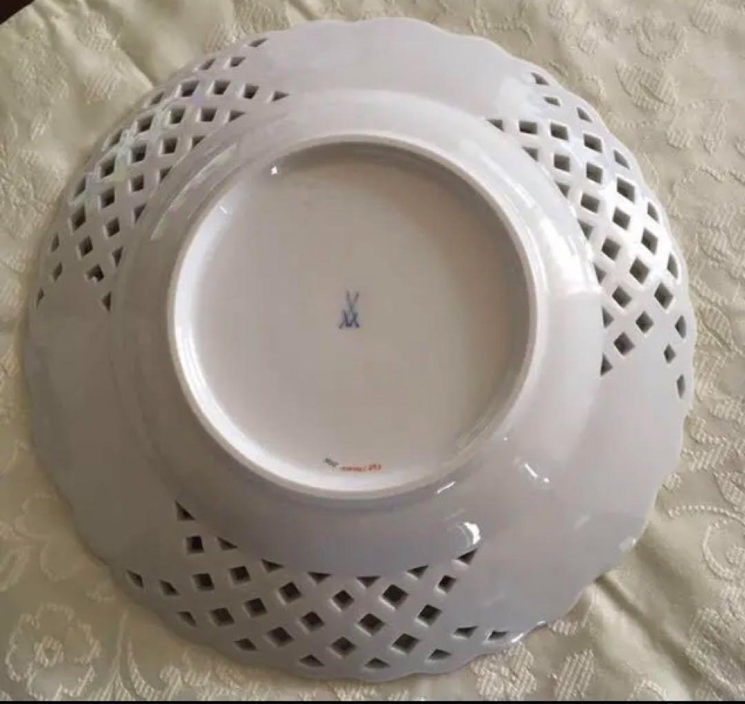 マイセンMeissen フラワー金彩プレート メッシュ透かしレース花柄 21cm