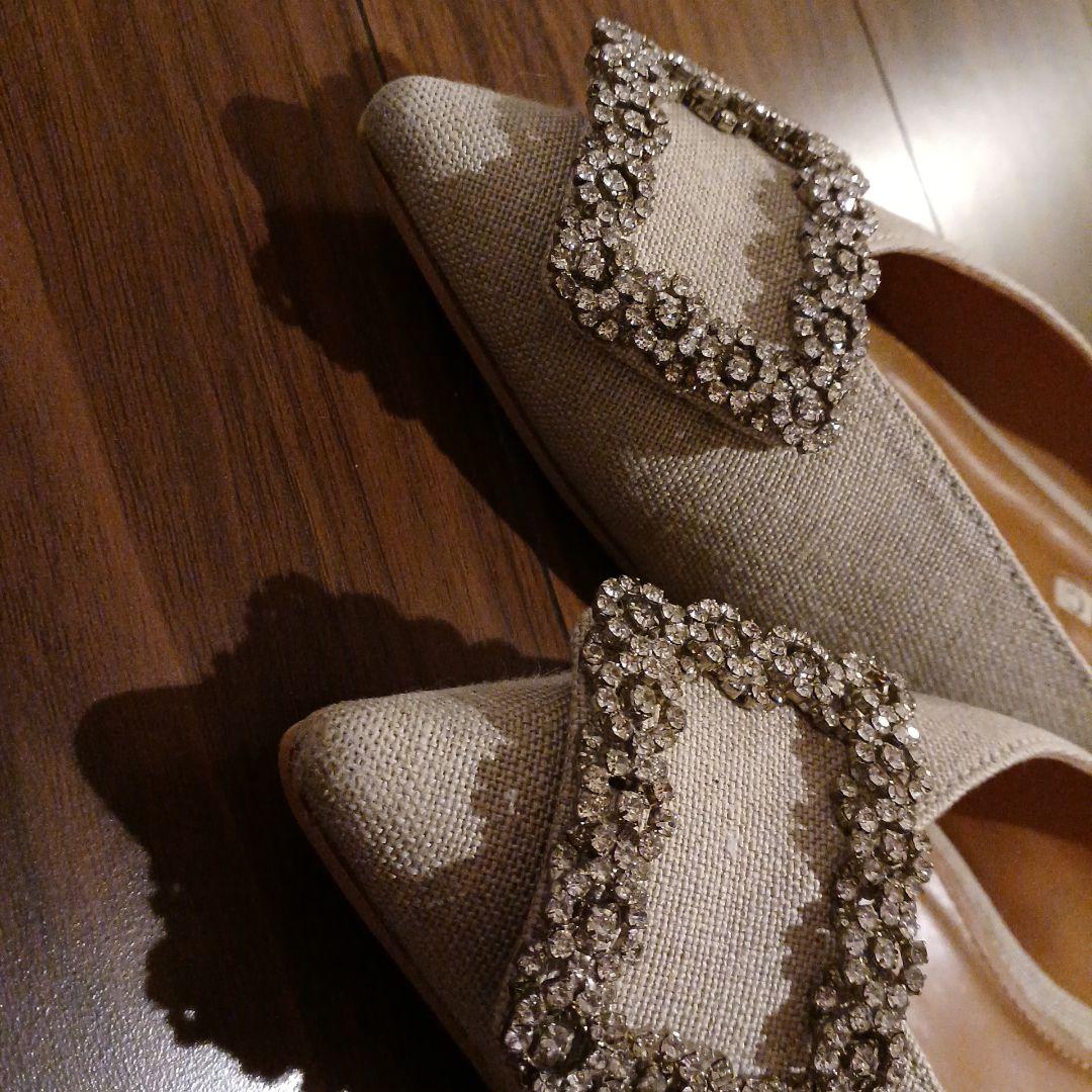 PIPPICHIC グレー ビジュー付きフラットシューズ 38