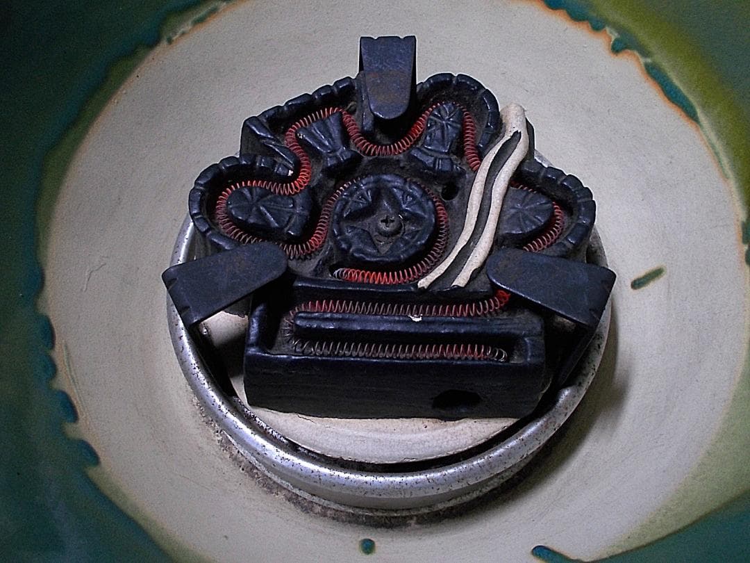 茶道具 織部焼風炉型野々田電熱器 茶釜 動作品 送料込み