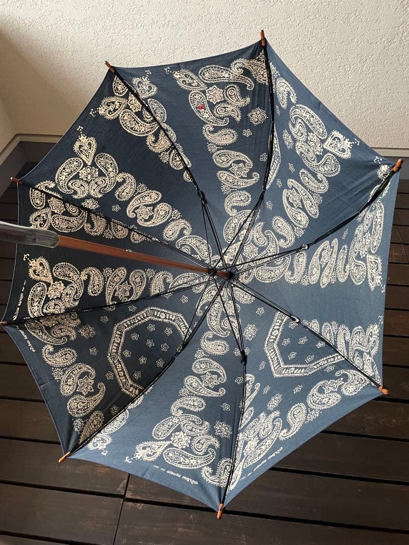 ぷりん 45rpm 日傘 雨傘 インディゴ 勾玉 花柄 和柄 藍染