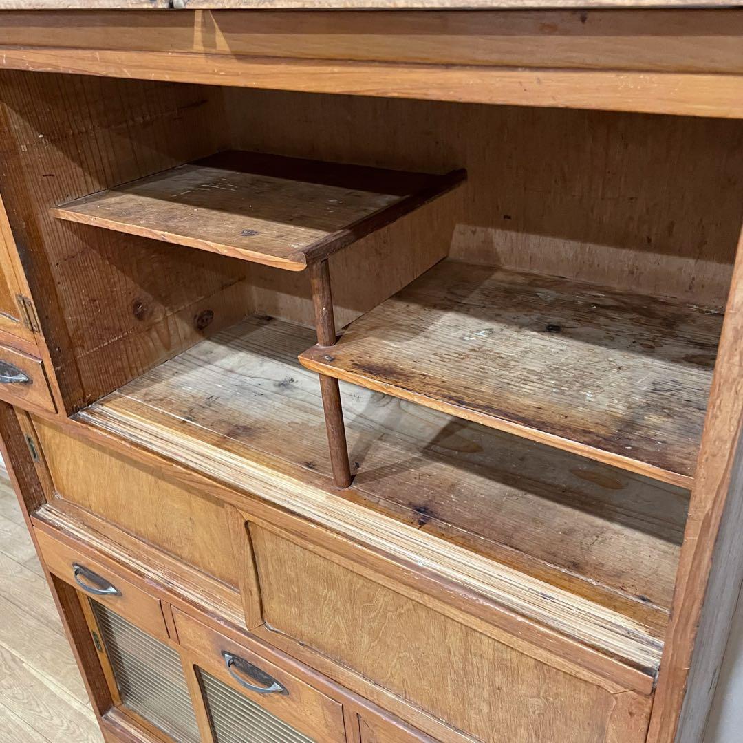 昭和 レトロ　戸棚　モールガラス　食器棚　本棚　アンティーク　当時物　水屋