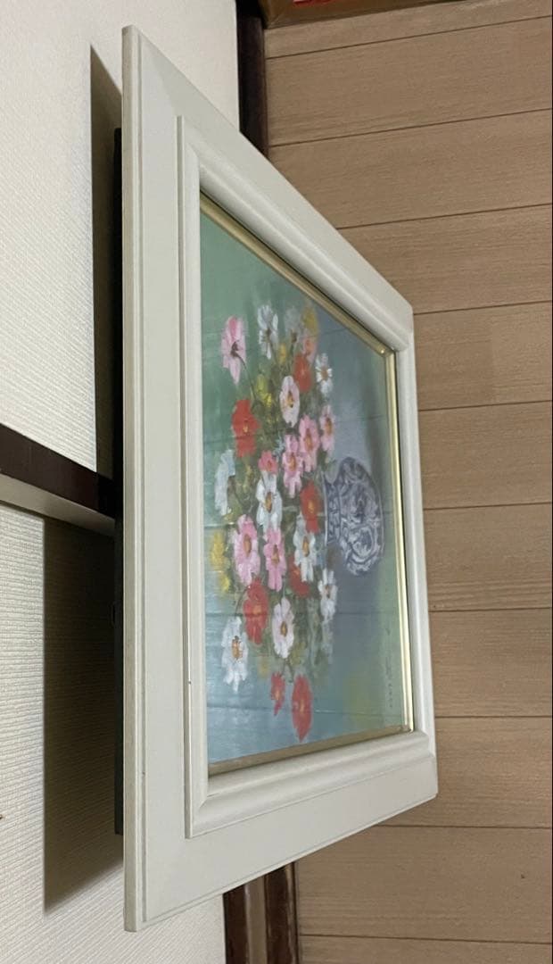 思川　松原功　油彩　コスモス　花瓶　直筆サイン　裏書有り　w661