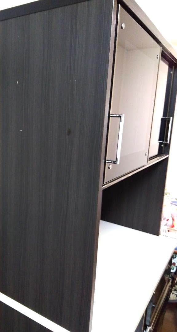 キッチンボード カップボード 鏡面仕上げ 高さ184cm ダークブラウン 美品